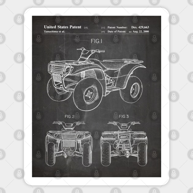 Atv Quad Bike Patent - Off-Roader Motorsports Fan Art - Black Chalkboard Sticker by patentpress